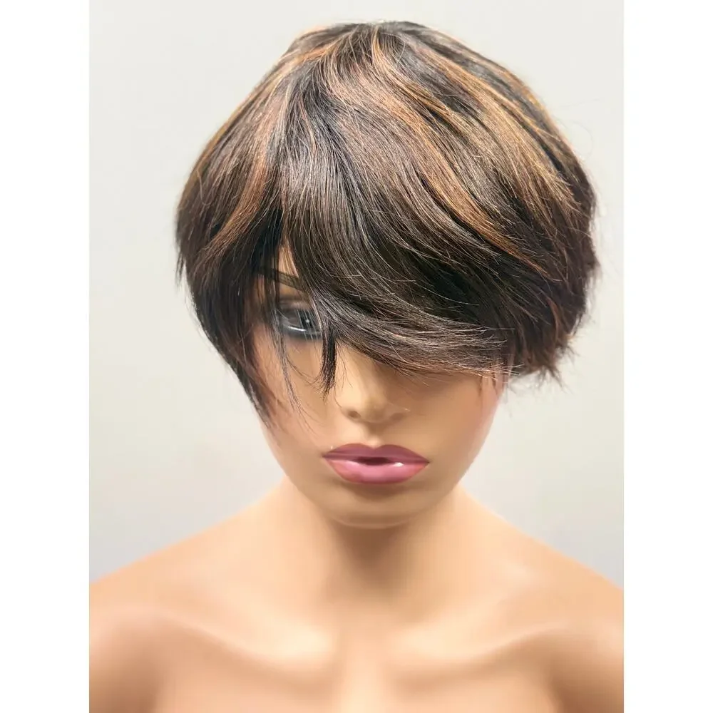 Ellen Vane Human Hair Pixie Cut Wig Brown Highlighted Short NWT